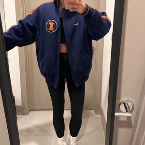 Vintage Nike Illinois Wool Varsity Stadium Jacket Navy Orange Medium